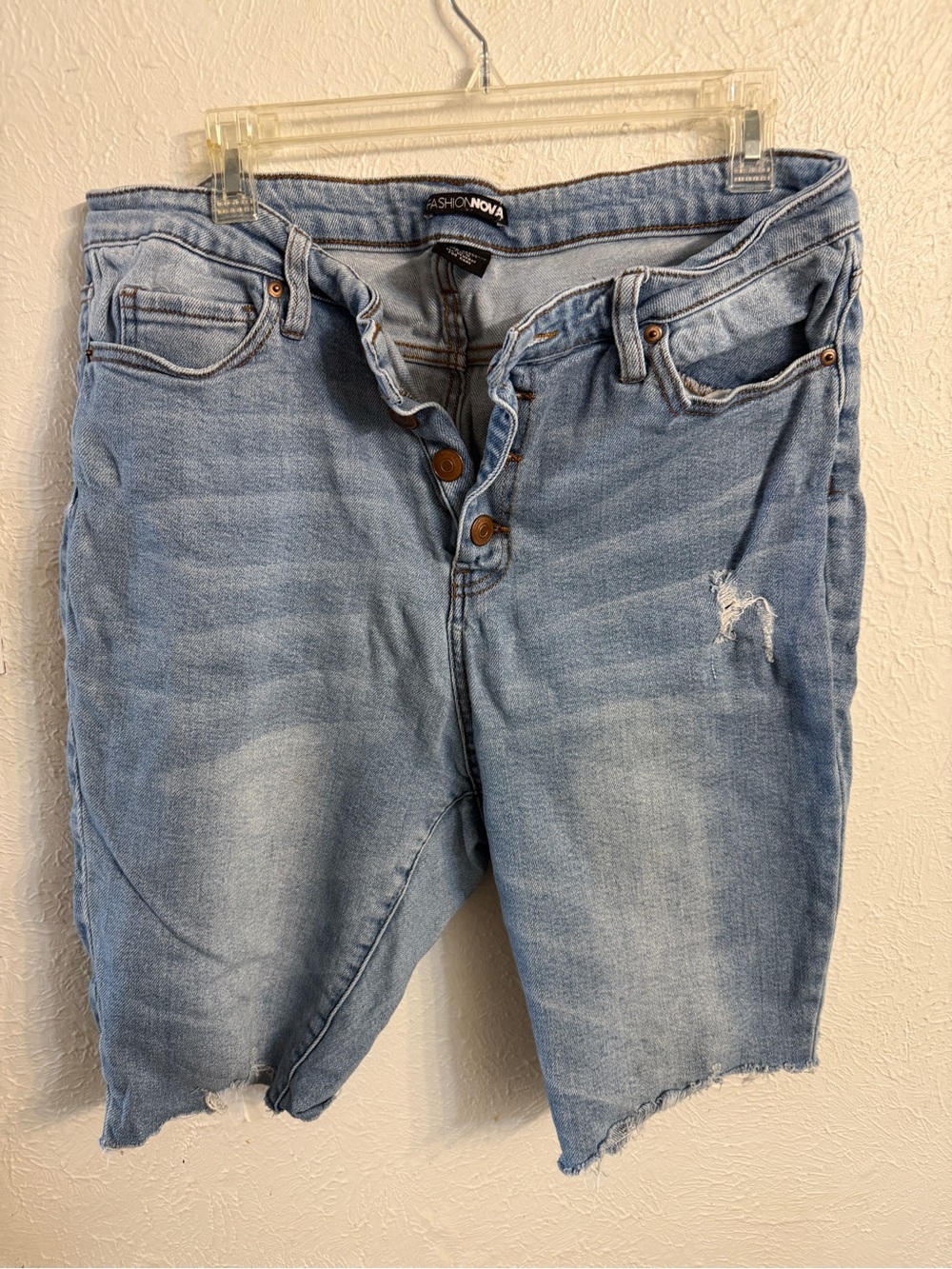 Fashion Nova Light Blue Distressed Denim Shorts